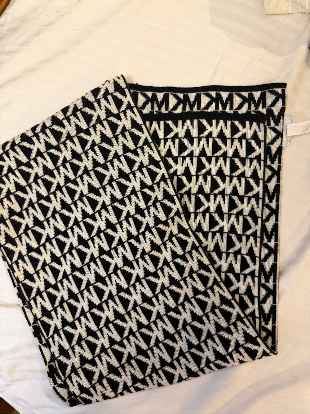 Michael Kors Black and White Logo Knit Scarf
